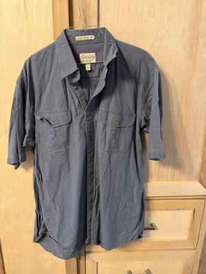#ad Cabela#x27;s Soft Canvas Trail Solid Blue Cotton Canvas Short Sleeve Button Up Tall $20.00