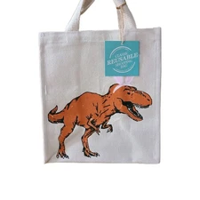 Cynthia Rowley T-Rex Dinosaur Reusable Shopping Bags Tote Cotton Canvas 