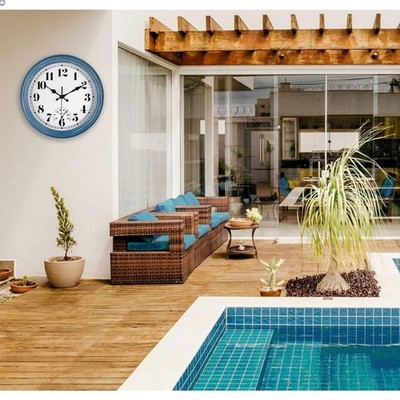 12 Inch Indoor/Outdoor Retro Waterproof Wall Clock with Thermometer Silent Ro...