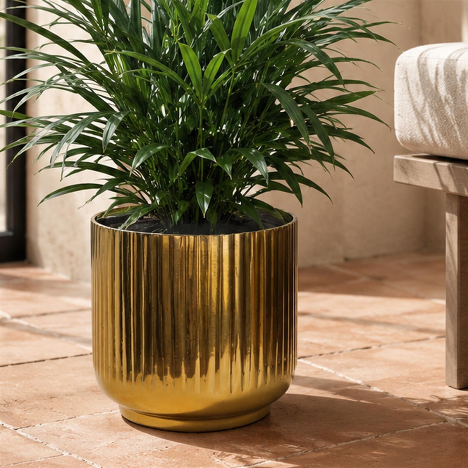 Metal Plant Pot Planter 20cm Gold Fluted by Indoor Home Office Decor