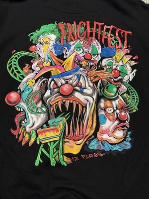 Six Flags Fright Fest Hoodie Sweatshirt Sz L Black Glow In The Dark 2022 Clowns