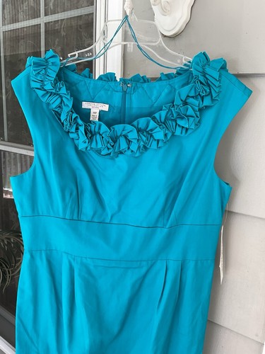 LONDON STYLE SHEATH DRESS WOMENS 14 P TURQUOISE BLUE SLEEVELESS KNEE NWT LENGTH - Picture 5 of 11
