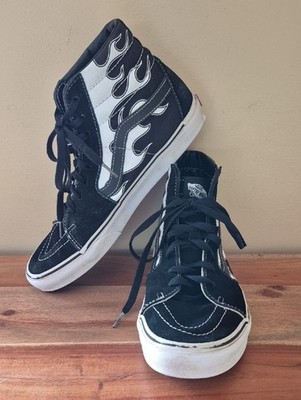 Men's Vans Black & White High-Top Flame Skate Sneakers - Sz. 10
