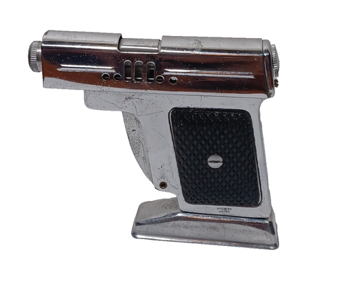 Gun Lighter Squeezer type Mechanism Snuffer Flips Unseen Silver Tone JGBx29