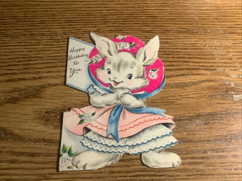 Vintage Birthday Card 1950s With A Rabbit Birthday Greeting.