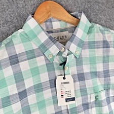 Joules Shirt Mens Large Green Check Short Sleeve Classic Fit Cotton BNWT