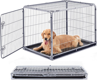 Collapsible Dog Crate for Large Dogs - 42 Inch Escape Proof Metal Dog Kennel wit