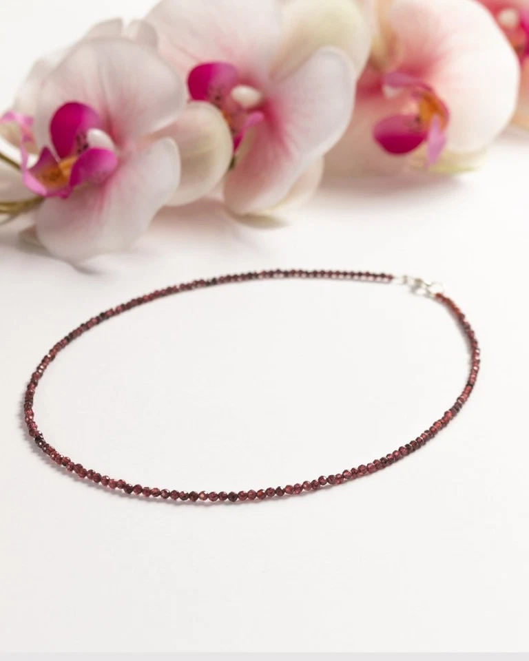 Perla y granate rojo facetado redondo 2-3 mm cuentas de piedras preciosas mujer delicados collares 18" Foto 3 de 4