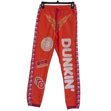 Dunkin Donuts Orange DunKings Track Pants Women's XS Full Print Casual Superbowl
