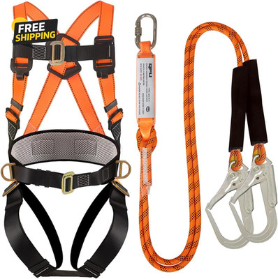 Safety Harness Fall Protection Kit, Equipped  Shock-Absorbing Ropes, Full-Body