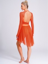 Womens Dress Ballroom Skirts Fitness Dancewear Backless Glittery Dancing Dance