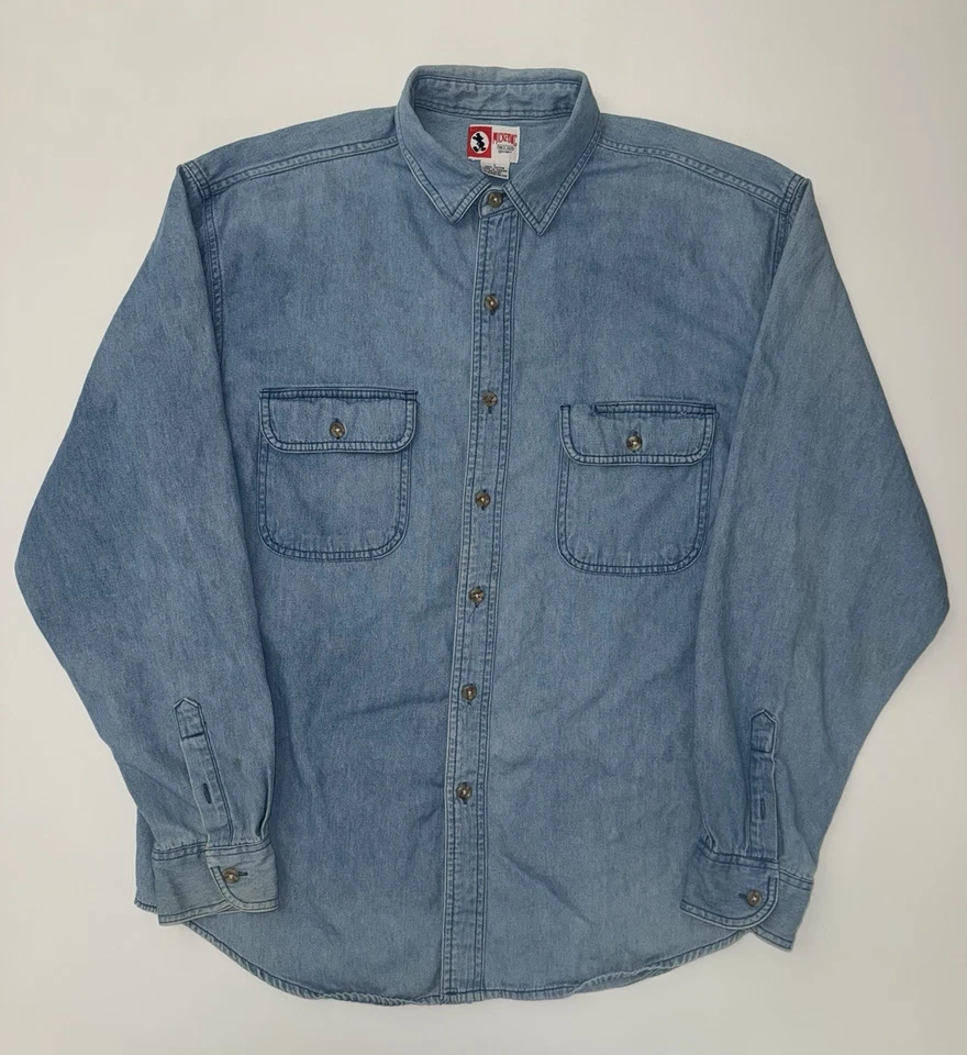 Vintage 90s Disney Store Mickey Mouse Donald Pooh Friends Rare Large Denim Shirt - Image 3 of 4