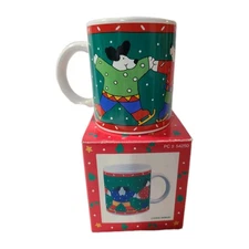 Vintage Christmas Puppy Dogs Coffee Mug By Coco Dowley New Old Stock W Box Gift