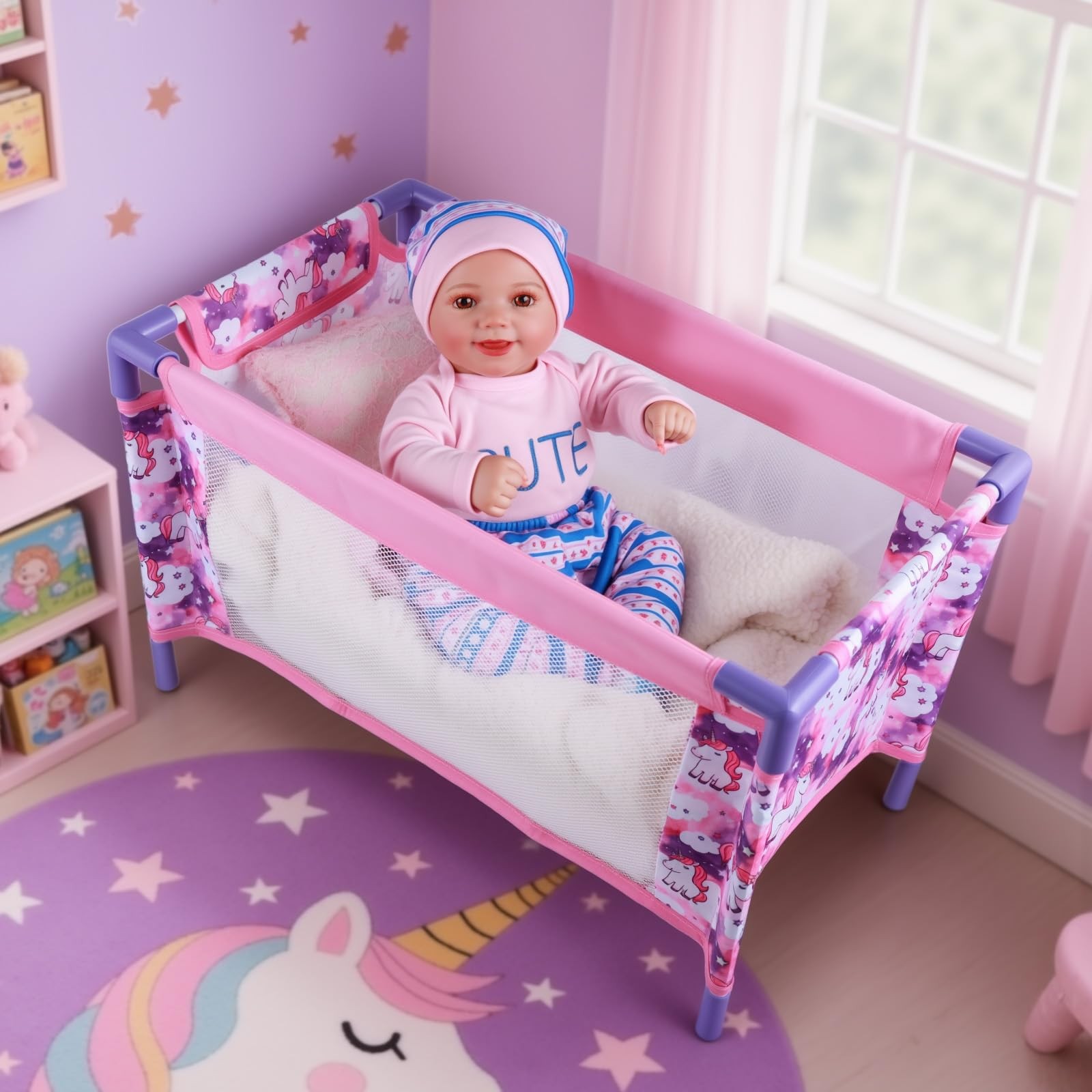 Baby Doll Crib Set for 18 Inch Dolls, Foldable Baby Doll Bed Playpen Toy Crib...