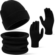 3PCS Winter Beanie Hat Gloves Scarf Set for Women and Men,Thermal Knitted Winter