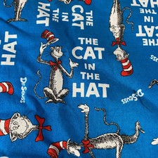 Robert Kaufman Fabric Dr Seuss Cat in The Hat Cotton 26" x 41" Blue NEW