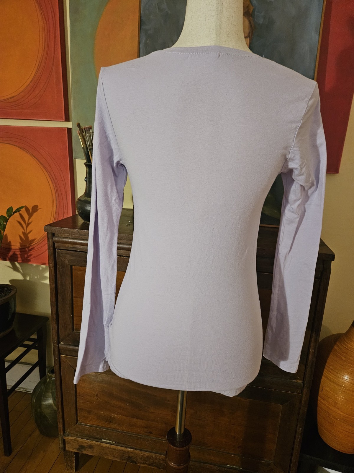 Active Basic long sleeved cotton lycra scoopneck … - image 2