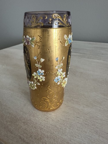 Antique Victorian Moser Bohemian Harrach Glass Vase Tumbler Enameled - Picture 4 of 9