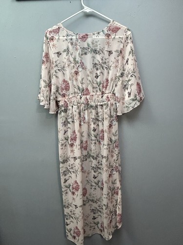 Crave Fame Floral Cover Womens Large Button Fairy Grunge Fairycore Sheer Top - 第 2/9 張圖片