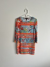 BCBGMaxAzria Colorful Striped Tropical 3/4 sleeve Shift Dress size S