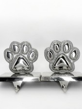 Dog Paw Stocking Holder Silver Tone Holiday Mantel D cor 4x5.5