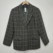 Sag Harbor Wool Blazer 10 Gray Jacket Plaid Classic Office Casual Academia