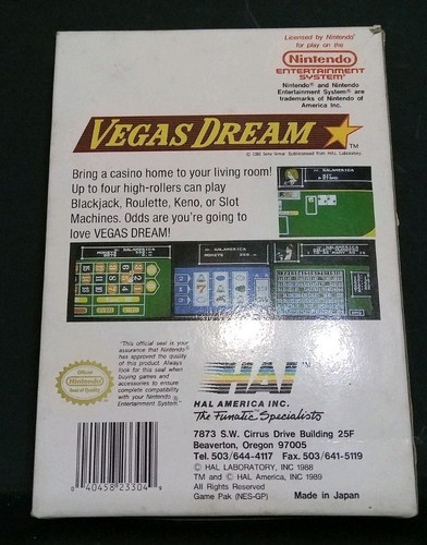 Vegas Dream (Nes)(1989) CIB. Game, Box, Manual & Poster. Clean Box. Good Box! - Picture 3 of 16