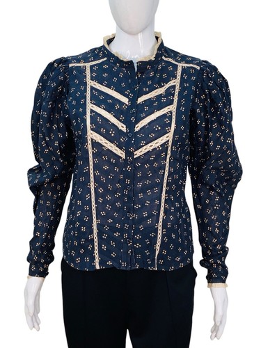 Isabel Marant Women's Reafi Lace Trim Printed Mousseline Blouse Shirt Top M 38 - Picture 5 of 18