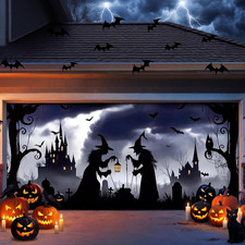 7X16Ft Halloween Garage Door Cover, Large Banner for 2-Car Garage Door