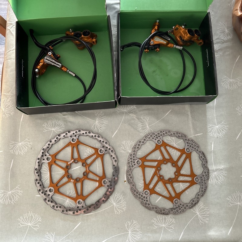 ✅Hope Tech 3 E4 Brakes Brakeset Orange✅203mm Rotors m4 v4 x2 v2 shimano xt xtr