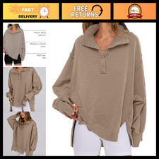 Oversized Casual Women's Henley Sweatshirt - Cozy Fall Pullover Top, Comfy Style