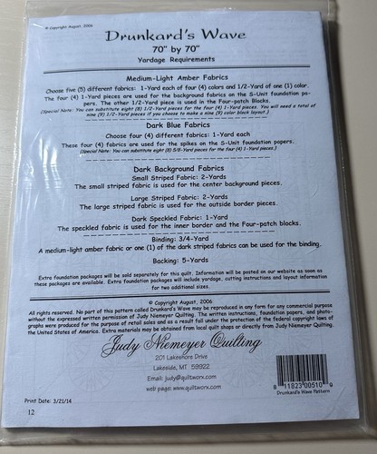Drunkards Wave Paper Piece Quilt Pattern Judy Niemeyer Quiltworx 70x70 NIP - Bild 2 von 2