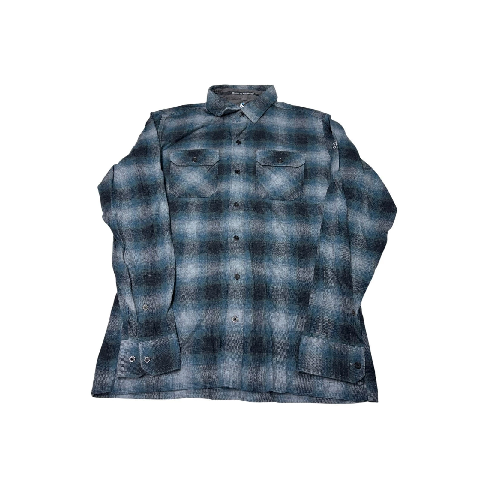 Kuhl Mens Blue Grey Plaid Flannel Button Down Shirt Small 7186 Cotton Tencel