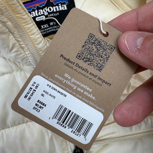 Patagonia Down Sweater Jacket Women 2XL Wool White 800 Insulated Puffer Coat NEW - Picture 3 of 10