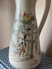 Jasba Keramik Jug, West German, Mid Century, Ceramic, Parisian Scene, Vintage.