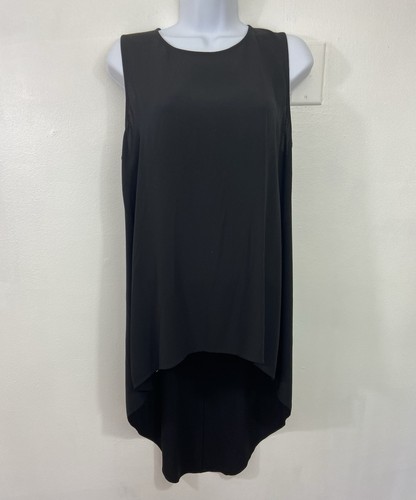 Eileen Fisher Black 100% Silk Long Tank Top Womens Size Medium Hi Lo Capsule - Picture 2 of 8