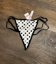 NWT Victoria's Secret PINK M WhitePolka Dot Strappy V-String Thong Panties RARE