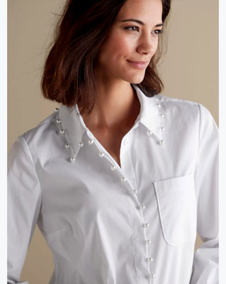 Soft Surroundings Rania Pearl White Blouse Sz Petite XS Ret $110 nwt