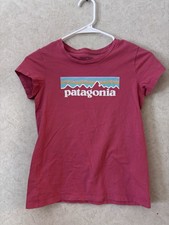 Patagonia Medium 10 Youth Girl Short Cap Sleeves T-Shirt Pink Graphic Print