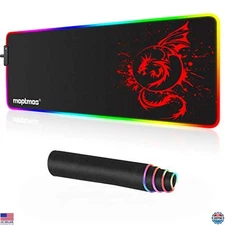 RGB Gaming Mouse Pad Anime Dragon Mousepad Mat LED with 15 Lighting Modes for