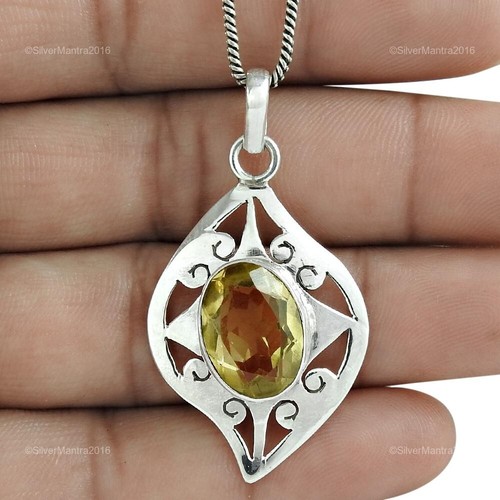 Ovalado Natural Citrino Plata de Ley Noviembre Hermana Étnico Colgante Joyería