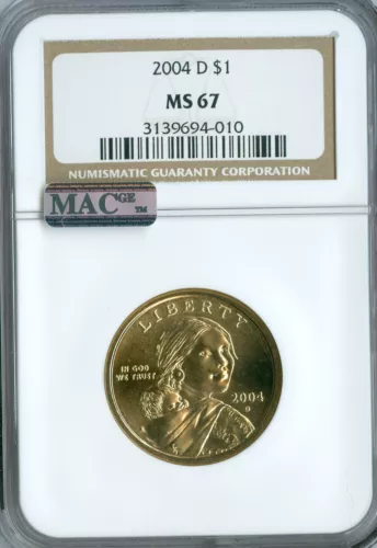 2004 D SACAGAWEA DOLLAR NGC MS67 PQ MAC SPOTLESS .