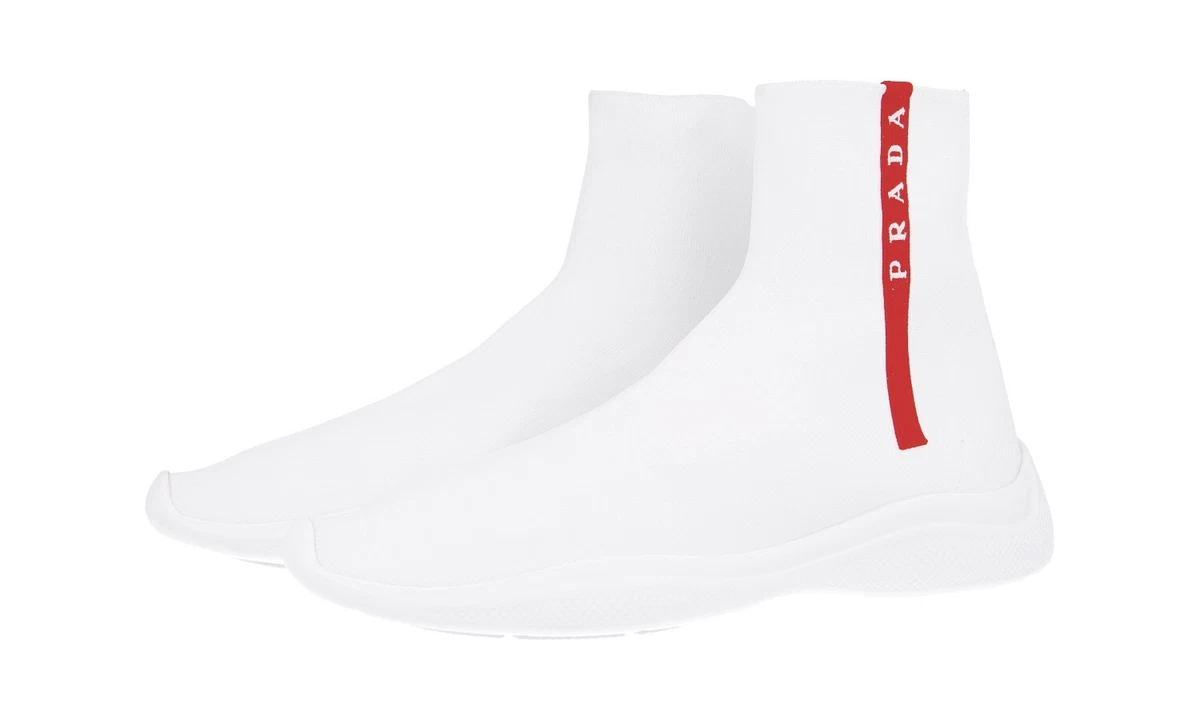 PRADA High-Tech Stoff Sock High-Top Sneaker - 1T051L - Weiss - NEU