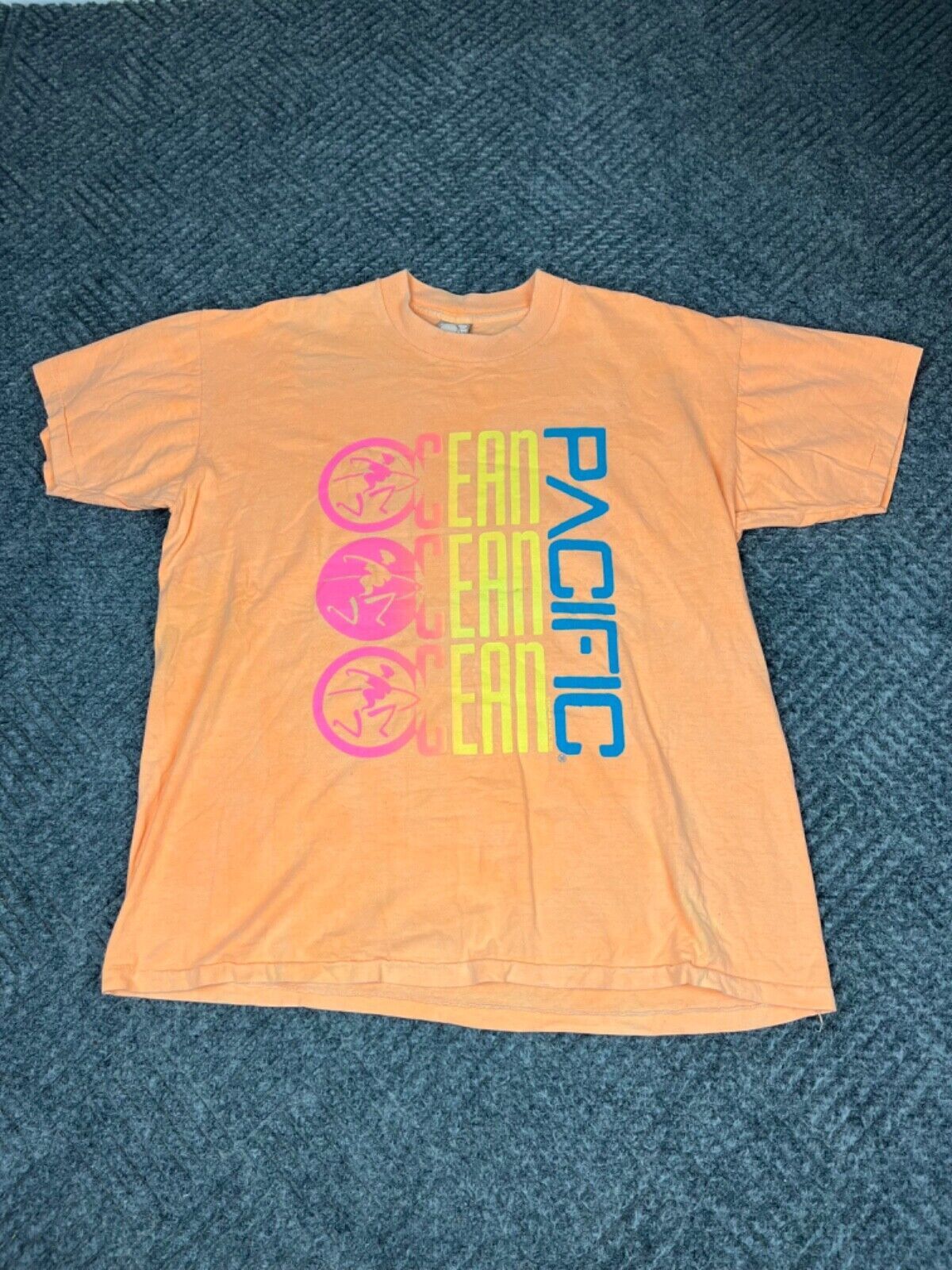 Vintage Ocean Pacific T Shirt Adult One Size Peach Graphic Short Sleeve Mens