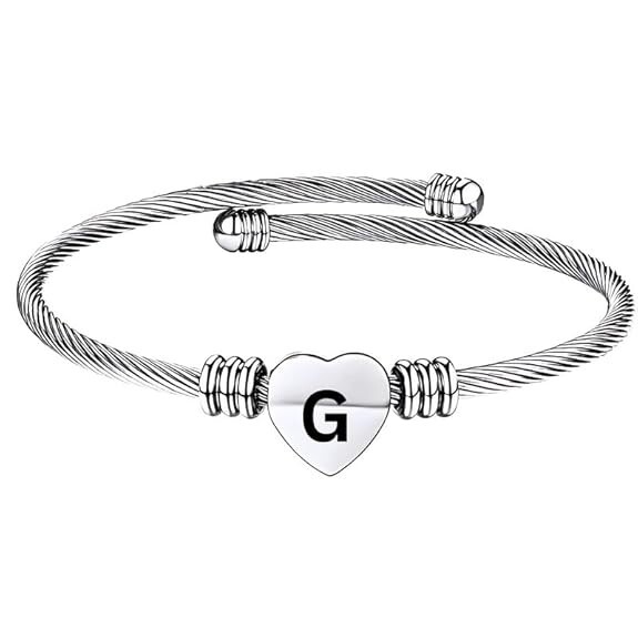 Stainless Steel Heart Word-G Bracelet Engraved Charm Bracelet for Women Silver
