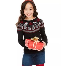 Charter Club Girls Medium Deep Black Fair Isle Family Sweater NWT AM18