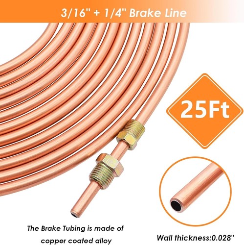 Copper Coated Brake Line Kit Tube Bender Flaring Kit 25 Ft ea. 1/4 & 1/8 w/ Ends - Picture 5 of 6