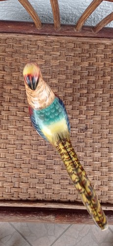 Antike Fayence Fasan Vogel Figur auf dem Sockel  polichrom bemalt 29 cm - Bild 8 von 9