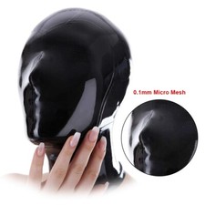 Black Unisex Latex Hood with Small Mesh Hole Rubber Mask Fetish Clubwear 0.4mm