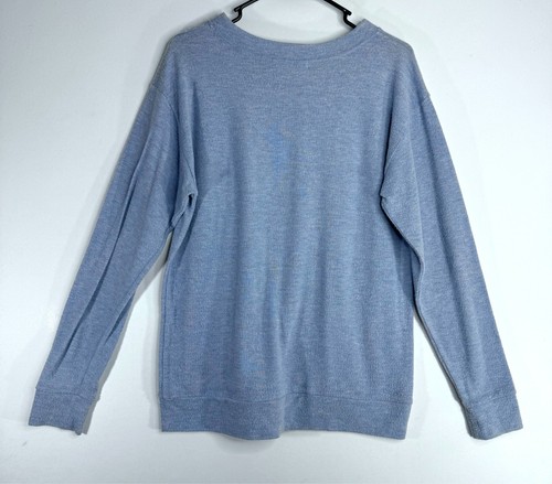 Soul Cycle Women's Long Sleeve Shirt Textured Cotton Blue Spellout size S - Picture 4 of 4